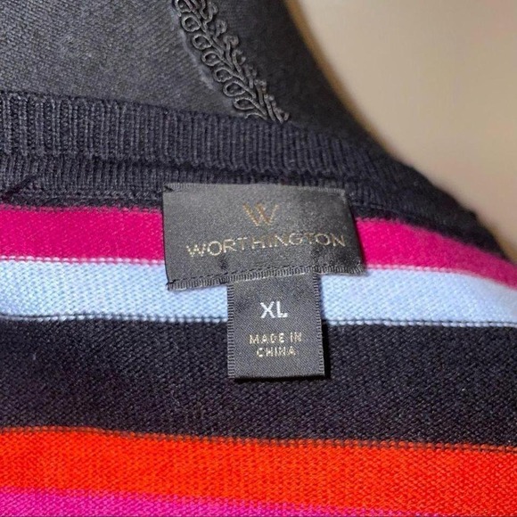 Worthington Womens Striped Crew Neck Long Sleeve Sweater Black Pink Teal Orange - Picture 5 of 6
